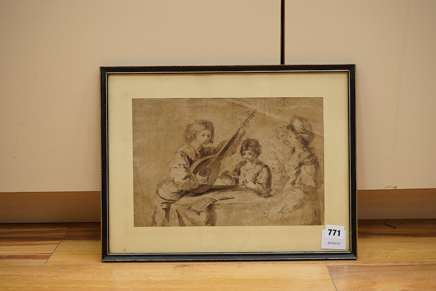 After Guercino (1591-1666), ‘An Italian Concert’, 18th century Old Master sepia ink and wash on buff paper, 21 x 31cm